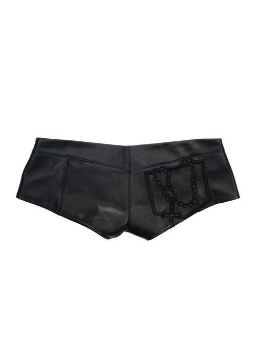 CHASTITY LOW RISE LEATHER MINI SHORTS (PRE-ORDER)