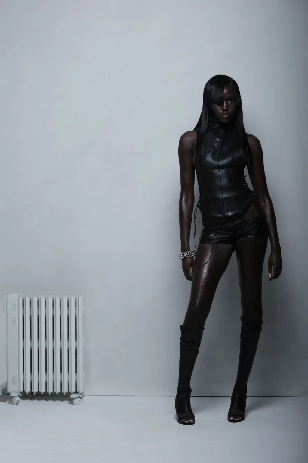 CHASTITY LOW RISE LEATHER MINI SHORTS