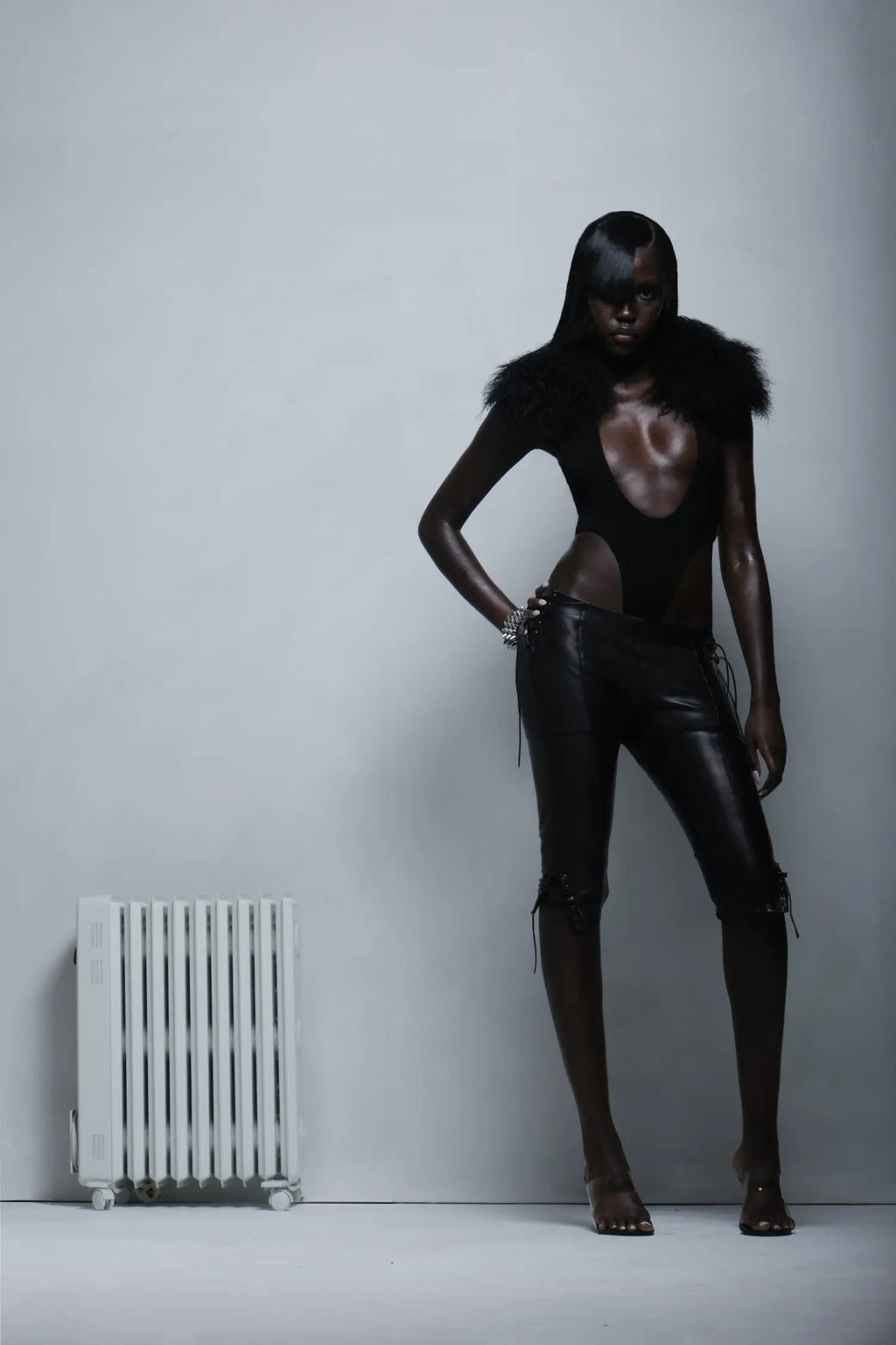 FORBIDDEN DESIRE COTTON ELASTANE AND MONGOLIAN FUR BODYSUIT